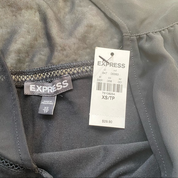 Express fitted chiffon yoke T-shirt, black, XS - Picture 4 of 7